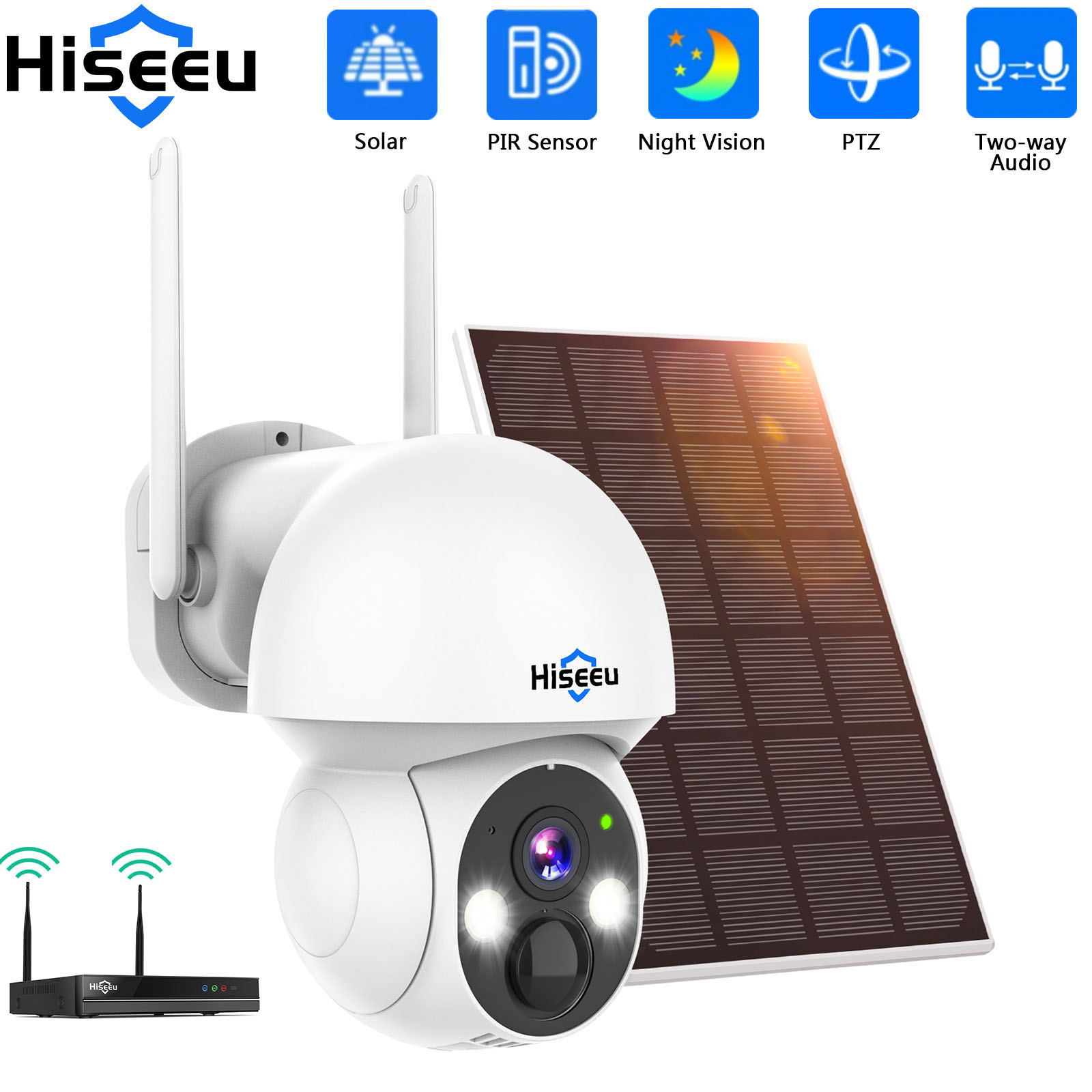 Camera Solar Wireless - كاميرا Hiseeu 2K 4MP WIFI PTZ