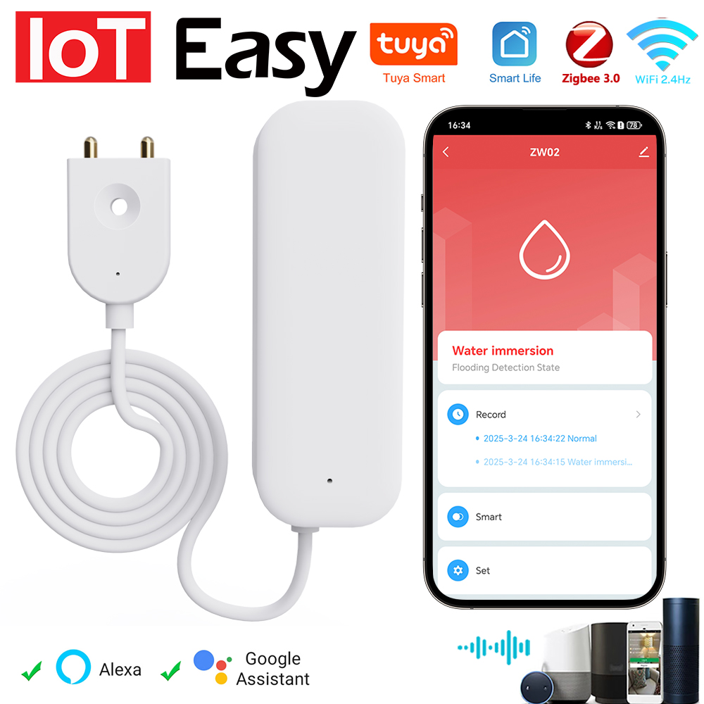 Tuya WiFi زيجبي استشعار المياه - مراجعة Home Security Device وسعره